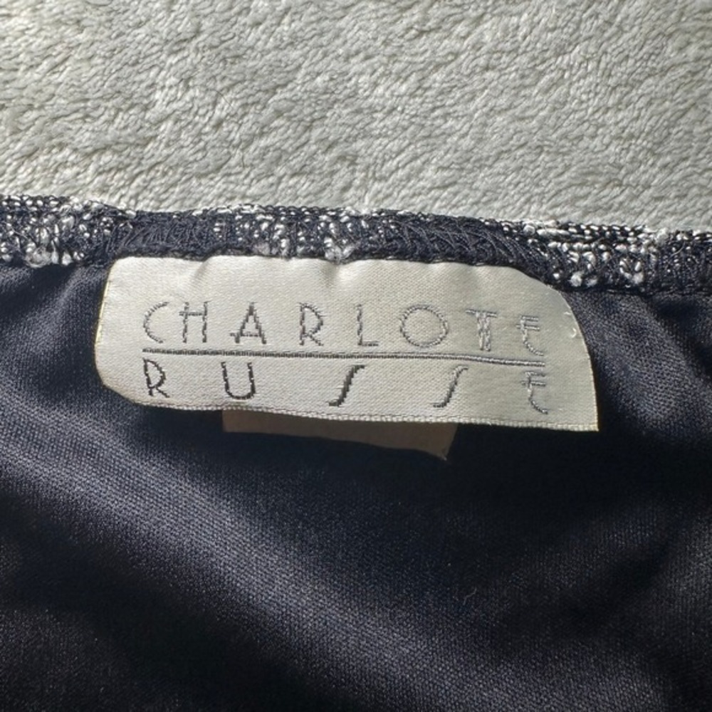 Charlotte Russe Top Size S Black White Heart Print Knit Off Shoulder Stretch Y2K - Picture 7 of 10